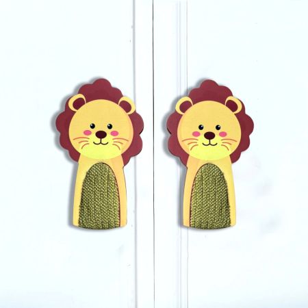 Handcrafted Acacia Wood Lion Fabric Handle Pair